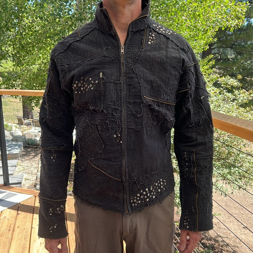 ADNow A.D.2013 Black Moto Urban Distressed Burning Man Warrior Jacket M